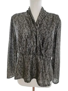Soaked in luxury Size XL Black Peplum Blouse Sleeve 3/4 Floral Leaves - Picture 1 of 5