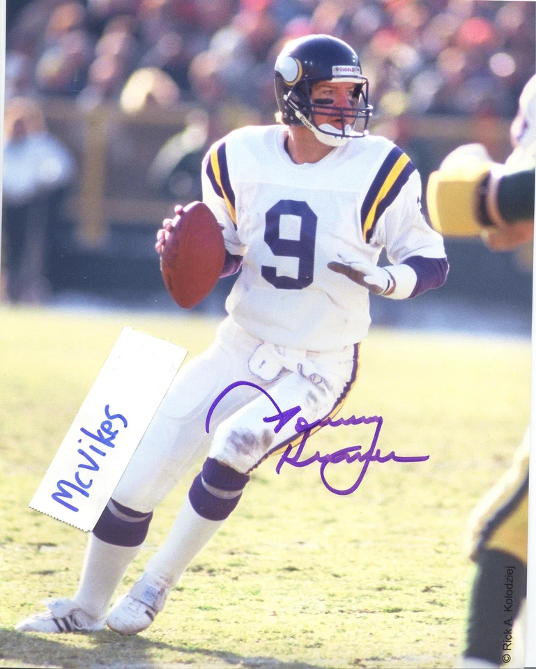 Foto firmada autografiada por Tommy Kramer Minnesota Vikings 8x10 certificado de autenticidad Rice #3 Foto 1 de 1