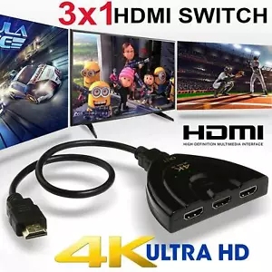 3 Port 4K HDMI 2.0 Cable Auto Splitter Switch Switcher 3x1 Adapter HUB 3D 3 to 1 - Picture 1 of 9