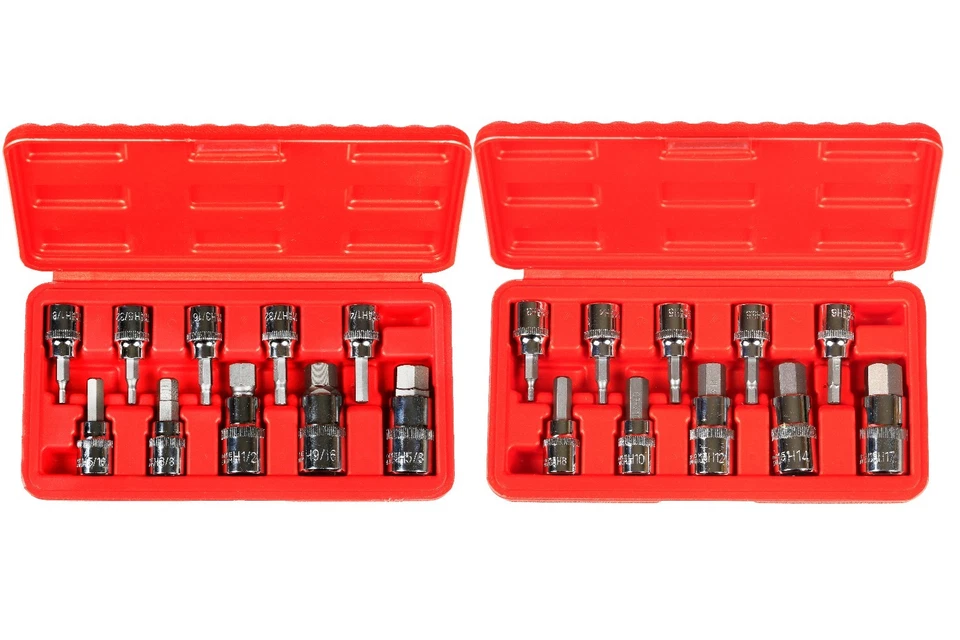 20pc 3/8" & 1/2" Drive Hex Key Allen Head (METRIC & SAE) Socket Bit Set w/ Case - Image 1 of 1