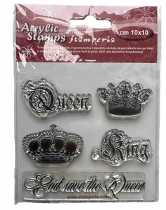 Lot de 5 timbres tampons Queen King God save the king roi reine couronne royal - Picture 1 of 1
