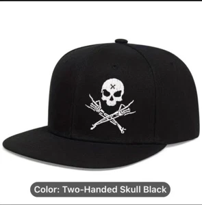 Trending Embroidered Skull & Hand - Unisex - Baseball Hat - Snap Back - Black - Picture 1 of 2