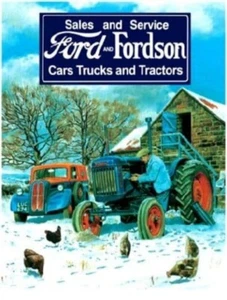Ford Transporter Und Fordson Traktor Im Schnee Klein Stahl-Schild 200mm x 150mm - Bild 1 von 1