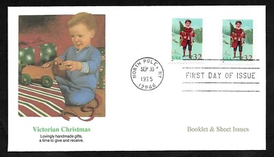 #3006 & 3007c 32c Christmas '95 -Child  Holding Tree - Fleetwood FDC Bkt & Sheet - Image 1 of 2