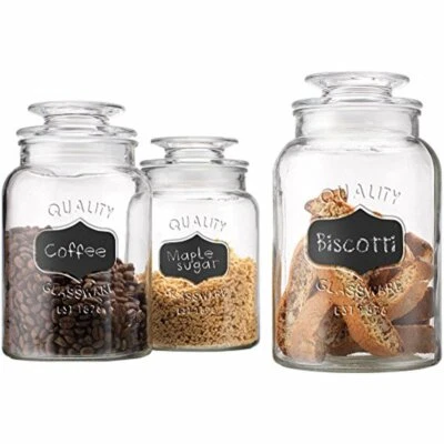 Set of 3 Home Essentials Clear Glass Canister Chalkboard Jar, Food Storage - image 1 of 4