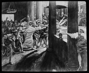 JESUS TAKEN BEFORE ANNAS C1890 Magic Lantern Slide TISSOT RELIGIOUS PICTURE - Picture 1 of 3