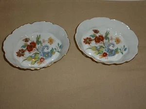 Haviland Limoges Cathay Pair Oval Nut Dishes, Multicolor Florals, Gold Tone - Picture 1 of 7