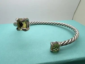 David Yurman 4mm Chatelaine Bypass 925 Silver & Diamonds Lemon Citrine Bracelet - Picture 1 of 5