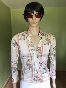 Vintage Disco 70’s Nylon Fitted Shirt Size Small - Picture 1 of 12