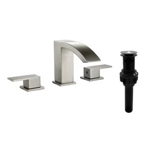 Bathroom 8" Widespread 2 Handle Faucet 3 Holes Brushed Nickel with Pop-Up Drain - Picture 1 of 20