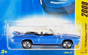 Hot Wheels Blu '70 Pontiac GTO Convertibile 2008 Nuovi Modelli #29/40 Muscle Car - Foto 1 di 9