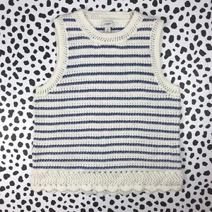 J.CREW FACTORY Women's Blue White Striped Crochet Sweater Tank SMALL BZ995 - Picture 1 of 4