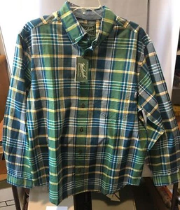 Woolrich Men’s Cotton Shirt Sz M Green & Blue Plaid Button Front Long Sleeve NWT - Picture 1 of 3