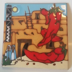 Azulejo de pared Earthtones 1990 vintage remache arte suroeste cerámica *hermoso* - Imagen 1 de 4