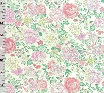 Flower Garden Cotton Lawn Cosmo Fabric Japan Import Cream Yellow Pink - Image 1 of 2