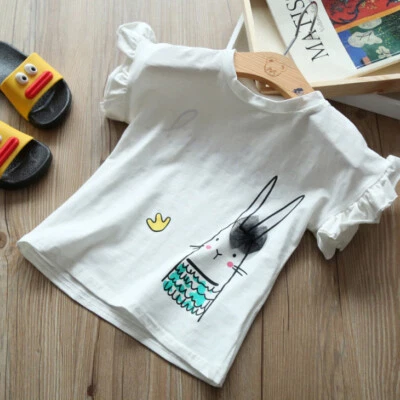 Camisetas con volantes de manga corta rosa blanco para niñas pequeñas Foto 1 de 2