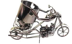 Metal Nuts & Bolts Steampunk Knight on Motorcycle Wine Bottle Holder Table Displ - Picture 1 of 9