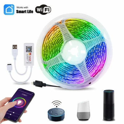 USB TUYA WiFi Led Strip Light RGB 5050 Flexible Phone APP Control TV Backlight - Image 1 of 4
