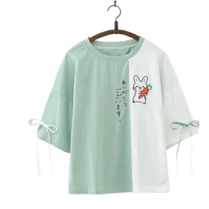 Student Girl Japanese Short Sleeve T-Shirt Embroidery Rabbit Shirt Tee Cute Thin - Picture 1 of 10