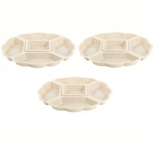 3x Servierplatte Snackschale Kunststoff, Vorspeisenteiler, 5 Fächer, Beige 33 cm - Bild 1 von 3