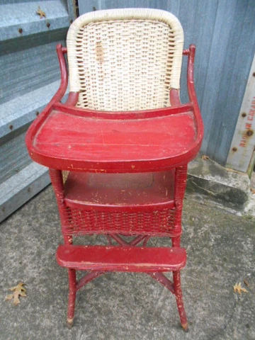 Vintage Labeled Heywood Wakefield Antique Wicker/Wood Childs Baby High Chair Cover