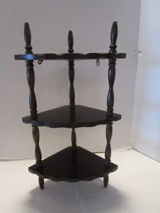 Vintage Solid Wood Spindles Corner 3-tier wall corner Shelf Brazil 20" t 1970's - Picture 1 of 7
