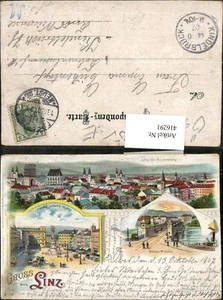 416291,Litho Gruß aus Linz an d. Donau Totale Hauptplatz Brücke Mehrbildkarte - Imagen 1 de 1