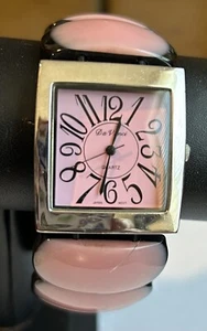 DaVinci Quartz Watch W/ Pink Face &Black#s & Pink& Black Acrylic Stretch Band - Picture 1 of 5