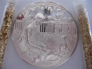 1-OZ .925 SILBER (STIMMUNG AUSEINANDER) MÜNZE NORMAN ROCKWELL ROBERT FROST GESCHENKBOX + GOLD - Bild 1 von 8