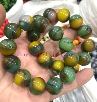 Certified Size 20mm Real Natural hetian Green Jade Jadeite Bracelet 8” - Image 1 of 3