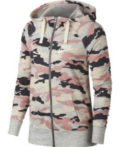 NIKE Women's Organic Cotton Blend Sz Small Full Zip Up Pink Camo Hoodie Jacket - Picture 1 of 9