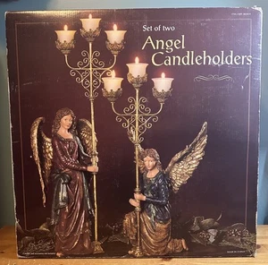 Seltenes großes schönes Paar Engel Teekerzenhalter 27" & 22" Herzstück - Bild 1 von 13