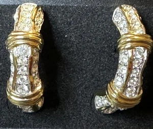 "Par de Pendientes Swarovski Vintage Cristal Tono Dorado Semi-Aro Bambú Estilo 1""L" - Imagen 1 de 11