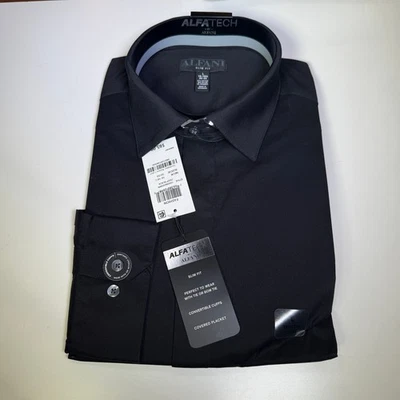 Alfani Men's alfa tech slim Fit Twill Formal Dress Shirt black 16-16.5 32/33 $60 - Image 1 of 4