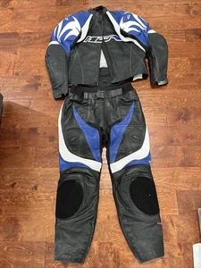 Hein Gericke Blue Black Leather Men Biker 2 Piece Jacket 42 Pants 40 Hi Protec - Picture 1 of 19