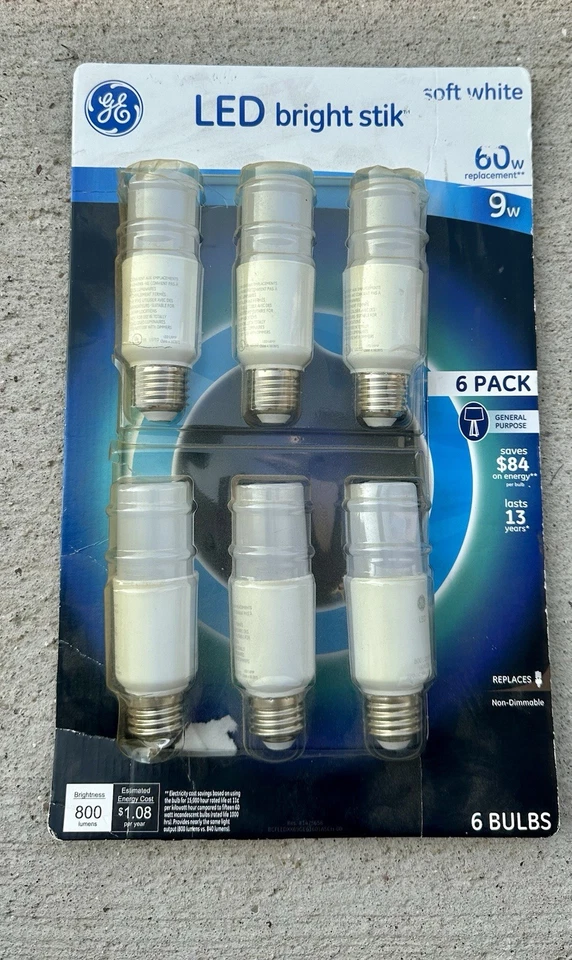 GE Bright Stik 9w LED Light Bulb • 60W replacement Soft white (6-Bulbs) 2700k - Image 1 of 3