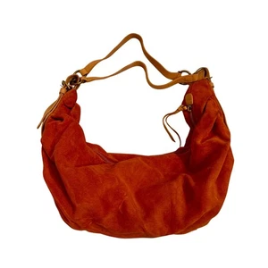 Y2K Vintage Echtleder Jones New York Hobo Schultertasche Orange Wildleder  - Bild 1 von 7