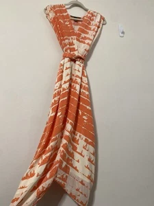 Charlie Jade Maxi Dress Silk Coral Orange Size Small Pocket Stretch Waist Stripe - Picture 1 of 10