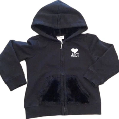 JUICY COUTURE 4T BLACK ZIP UP HOODIE FUR ACCENTS - Image 1 of 4