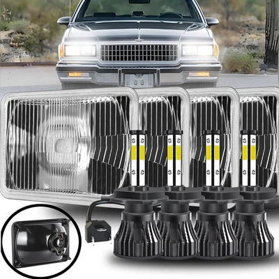 4X For 1977-86 Chevy Caprice 4x6" Square GLASS LED Headlights Hi-Low Beams 100W - Image 1 of 4