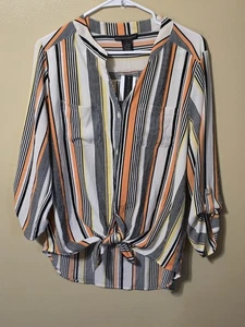 Preswick & Moore Womens Med Stripe Button Up Shirt Tie Waist Blouse Top NWT! - Picture 1 of 18