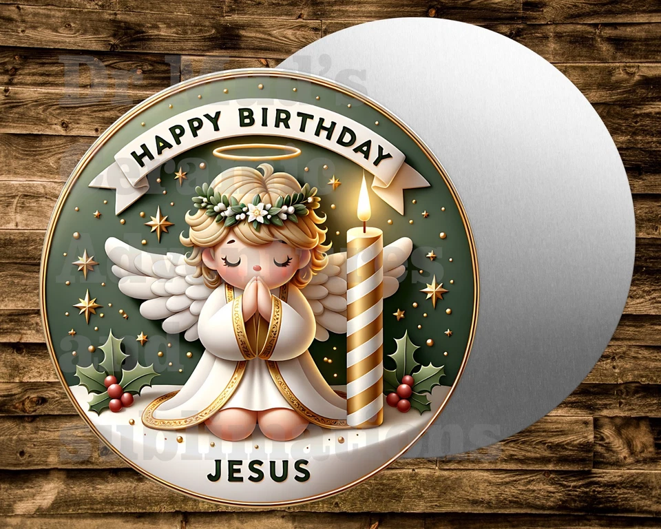 СЧАСТЛИВОГО ДНЯ РОЖДЕНИЯ ИИСУСА металлический круглый знак для венка, ремесел, миниатюр и многого другого. - Изображение 1 из 1