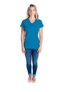 Lat Ladies' V-Neck Longer Length T-Shirt (Cobalt) (3X) - Picture 1 of 1