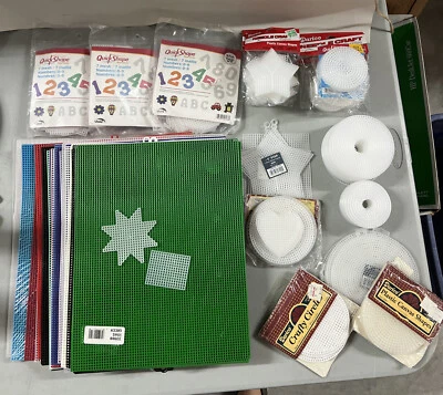 Huge 261 Pc Lot Plastic Canvas Needlepoint 7 Mesh Sheets Numbers Circles Stars + - Image 1 of 4