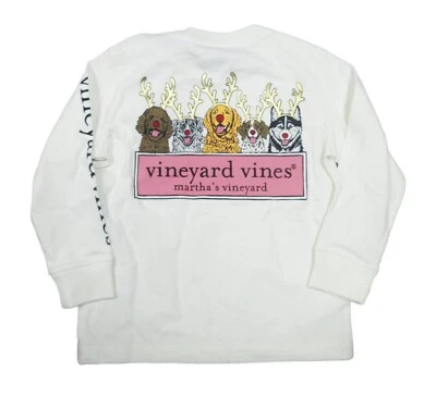 Camiseta de bolsillo con estampado gráfico Vineyard Vines Marshmallow Marfil Rein-Dogs para niños Foto 1 de 4