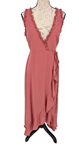 Lulus Wrap Maxi Vestito Piccolo Rosa Baby Doll Bohemien Cocktail Ruffles - Foto 1 di 11