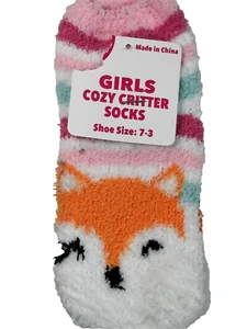 1 Pair Girls FOX Cozy Critter Socks Size 7-3 Soft Socks Fuzzy Low Cut NEW - Picture 1 of 4
