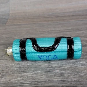 Antiguo Mundo Navidad Yoga Mat Adorno Azul Vidrio Soplado Colgante Brillo OWC - Imagen 1 de 7