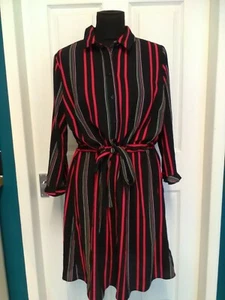 Papaya Black Multi Stripe 3/4 Sleeve Shirt Dress - Size 14 - BNNT (P) - Picture 1 of 5