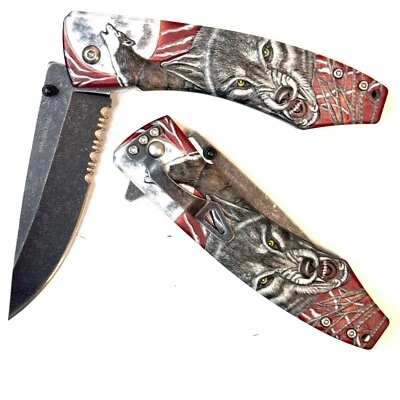 Navaja de Bolsillo 9" Moon Wolf Regalo de Caza Hoja EDC Foto 1 de 4